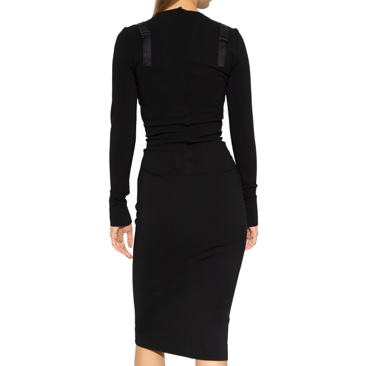 Dolce & Gabbana Corset Detail Long Sleeve Midi Dress In Neutrals