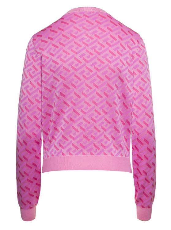 Shop Versace Pink La Greca Monogram Cardigan In Silk Blend