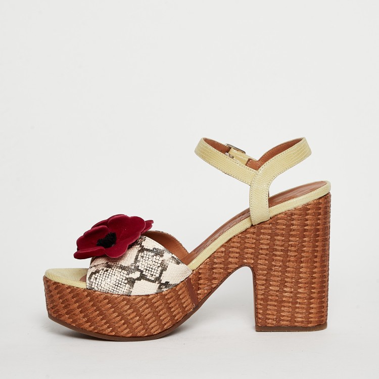 Shop Chie Mihara Multicolor Printed Leather Dini Sandal In Brown