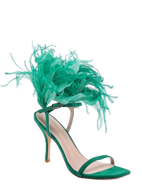 Shop Stuart Weitzman Suede Sandals With Feathers In Blue