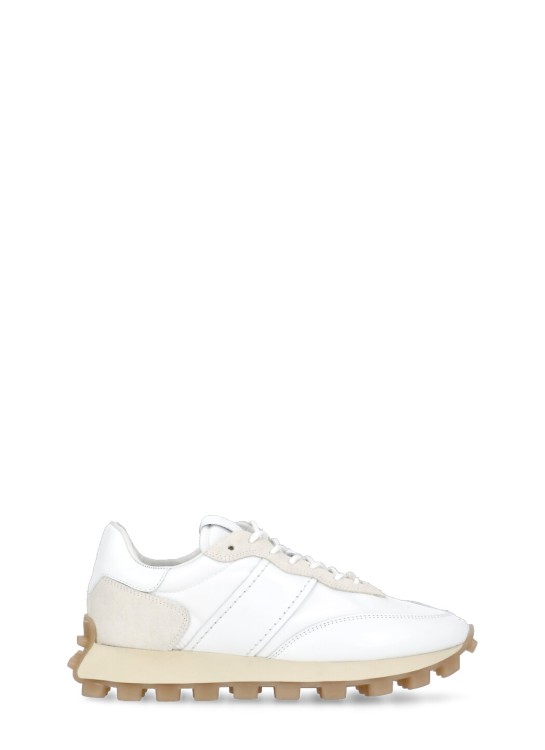 Shop Tod's Leather And Fabric Blend Sneakers In Neutrals