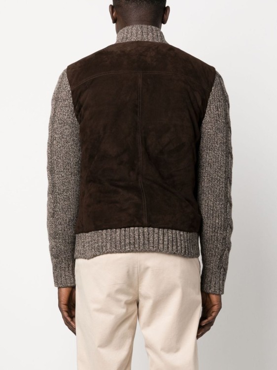 Shop Eleventy Suede-panels Zip-up Jacket In Brown