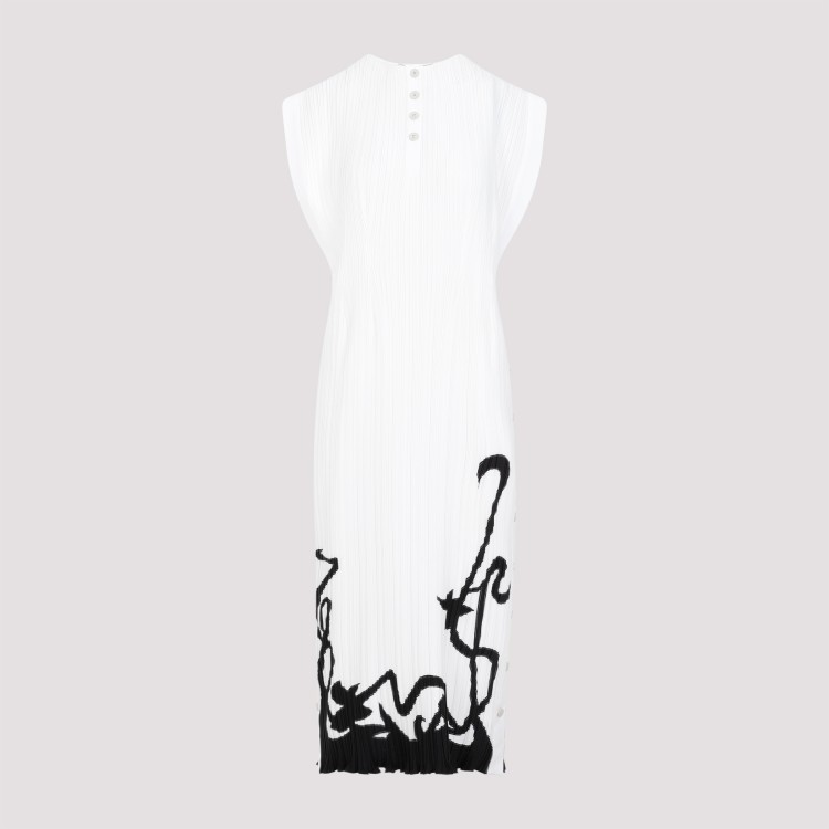 Shop Lanvin Sleeveless Pleated Off White Polyester Midi Dress