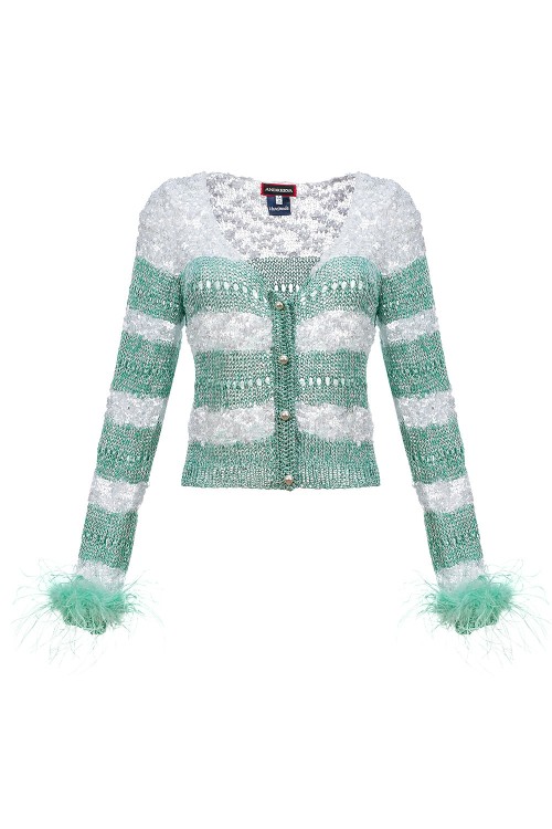 Shop Andreeva Mint Handmade Knit Sweater In Green