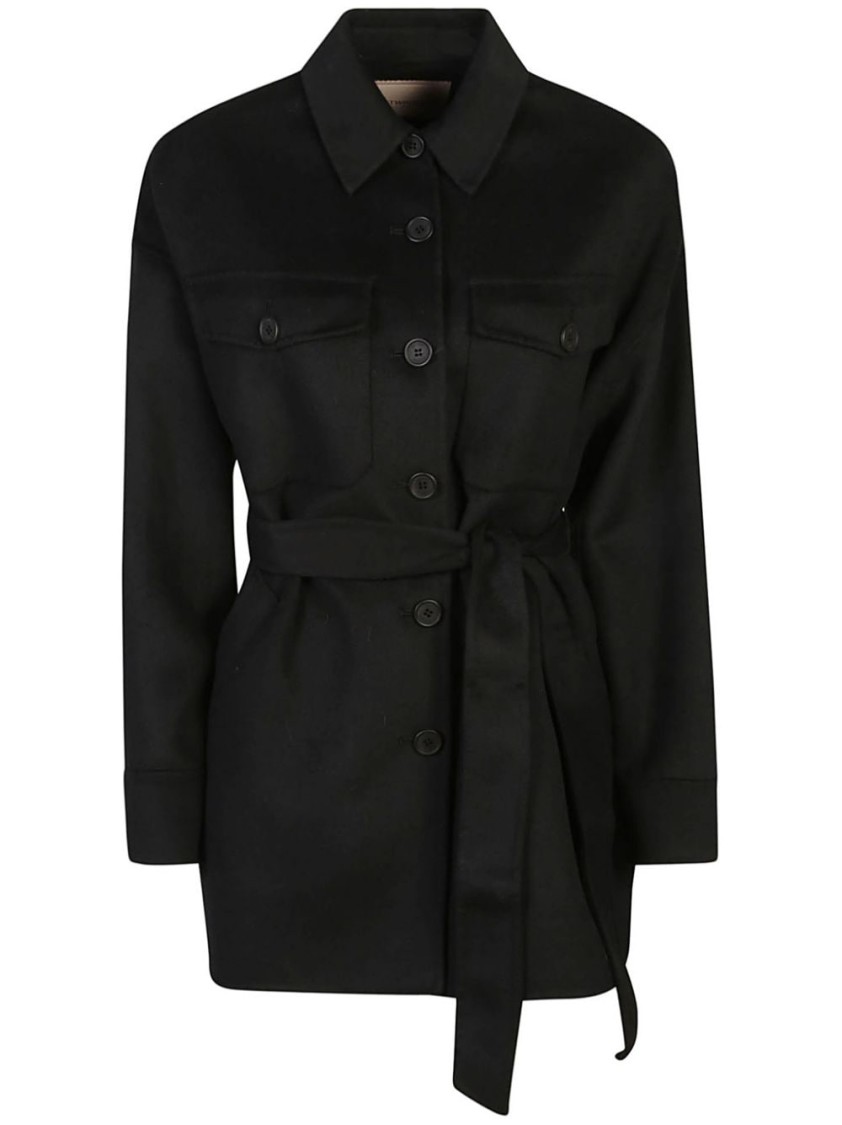 Twinset Cappotto Caban In Panno Double Misto Lana Nero In Black