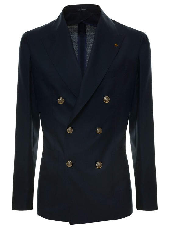 Shop Tagliatore Blue Double-breasted Jacket With Golden Buttons In Black
