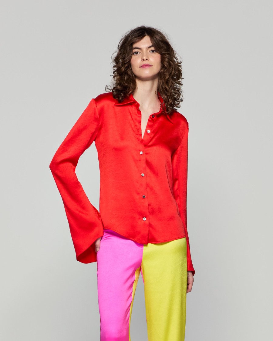 Serena Bute Flared Sleeve Shirt - Bright Red In Red