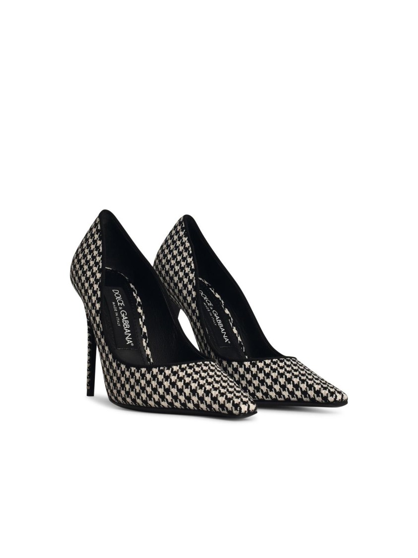 Dolce & Gabbana Houndstooth Pointed Toe Stiletto Heel Pumps In Grey