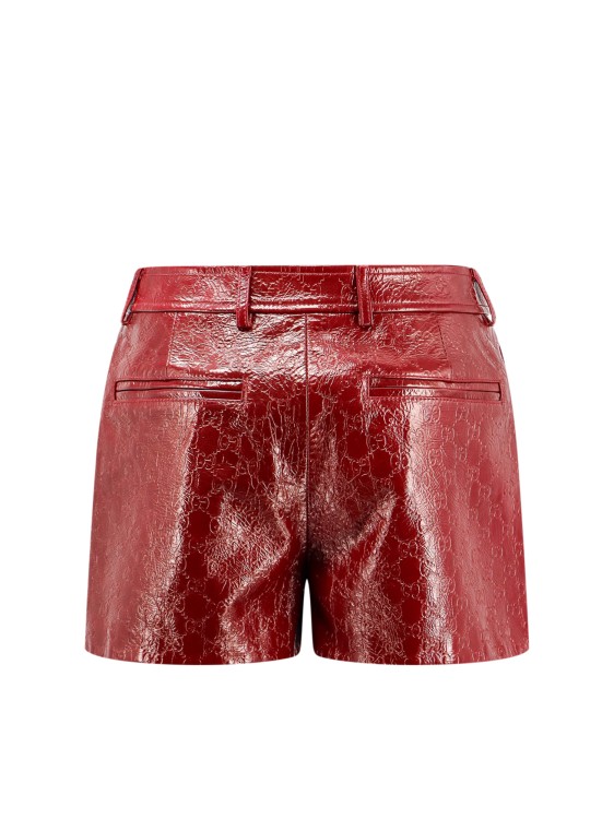 Shop Gucci Red Anchor Leather Shorts With Gg Motif