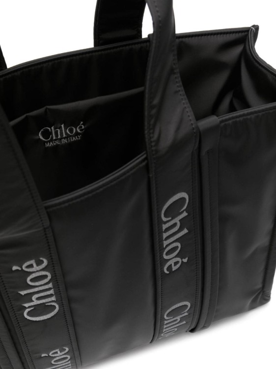 Shop Chloé Black Embroidered Logo Tote Bag