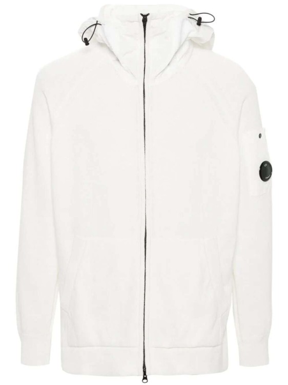 Shop C.p. Company White Panelled Cotton Zip-up Hoodie