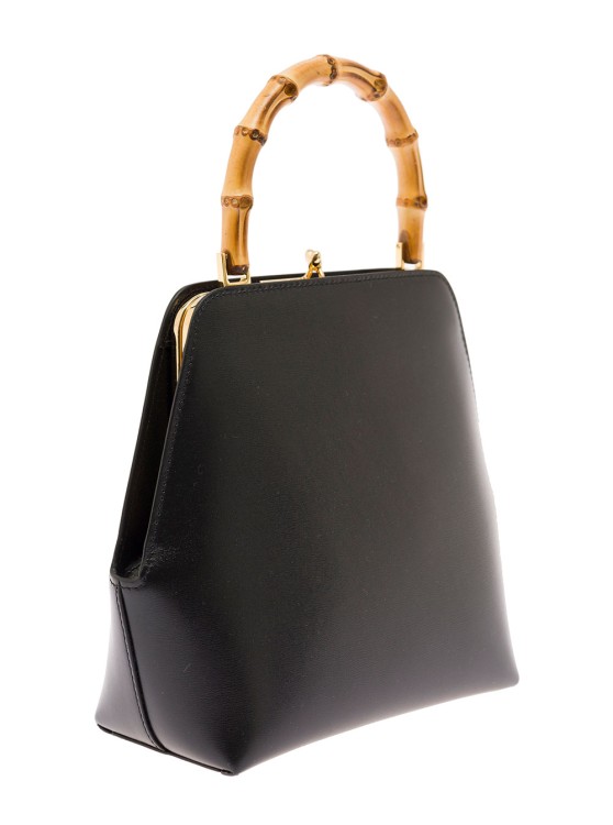 Shop Jil Sander Goji Square Black Leather Handbag With Bamboo Handle
