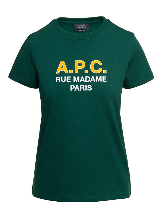 Shop Apc Green Crewneck T-shirt With Front Logo Print In Cotton In Black
