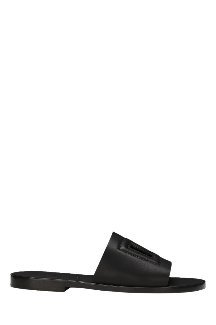 Dolce & Gabbana Black Sandals With Dg Logo Cut-out In Leather Man In Black