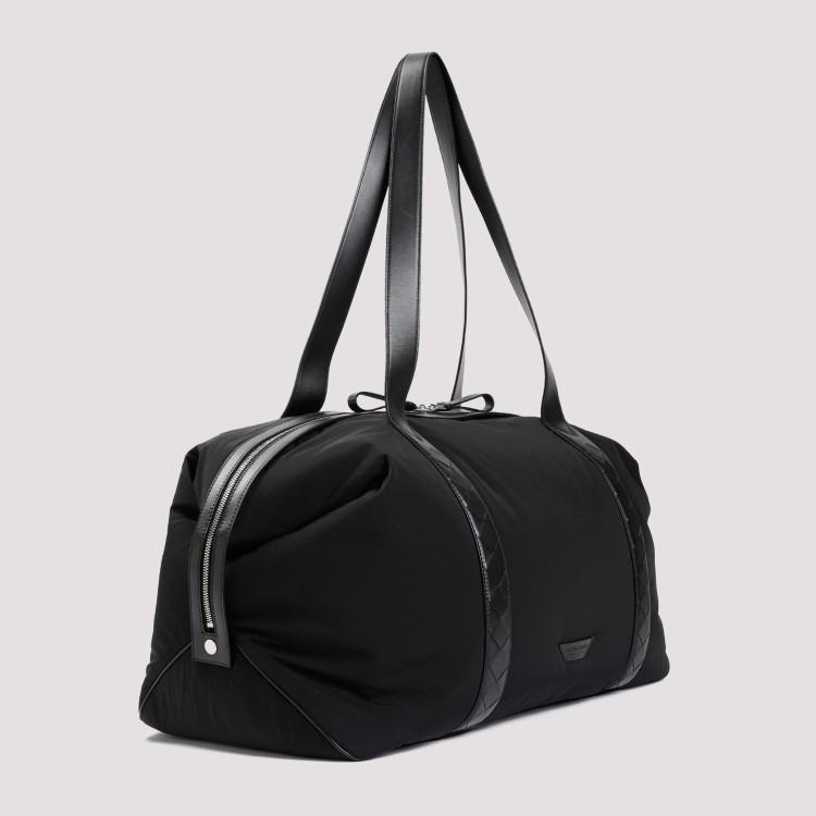 Shop Bottega Veneta Weekender Black Silver Nylon Large Bag