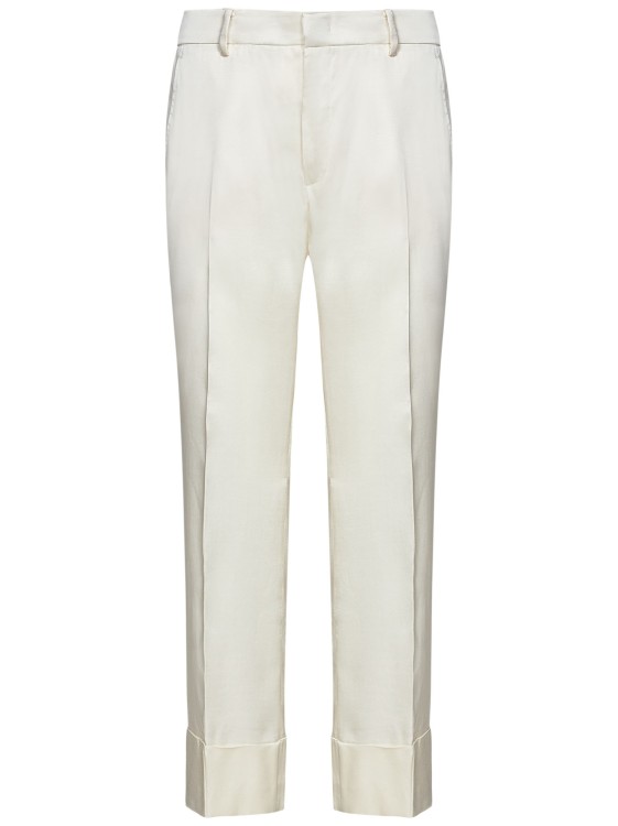 Shop N°21 Cropped Beige Viscose Satin Trouser In White