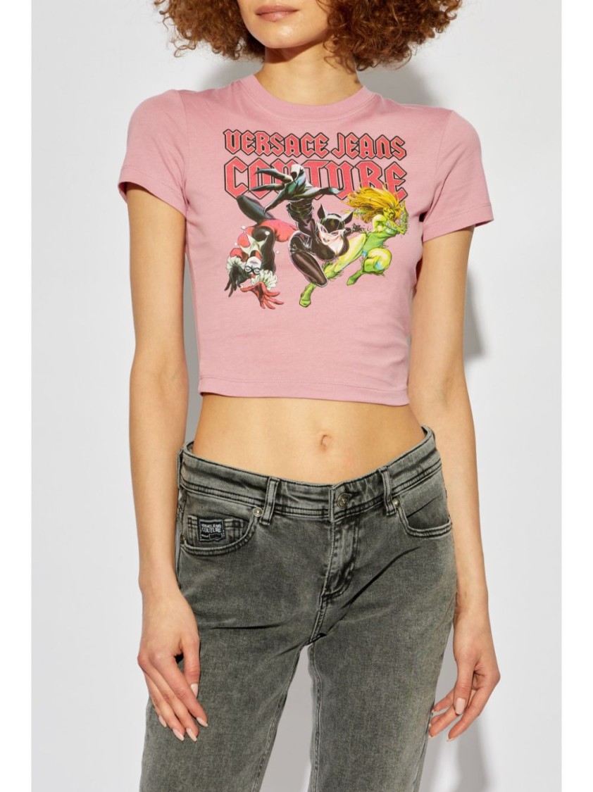 Versace Jeans Couture Graphic-print Cotton T-shirt In Pink