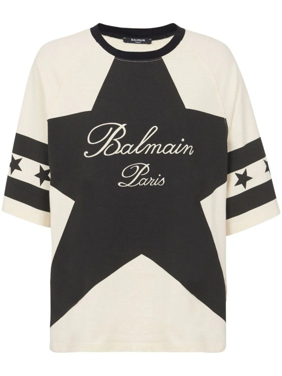 Balmain Signature Stars Multicolor T -shirt In Black