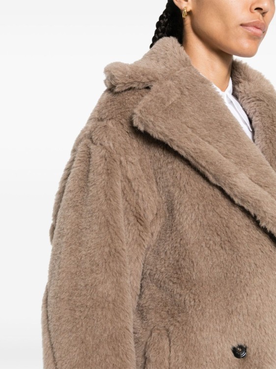Shop Max Mara Eco Fur Coat In Brown