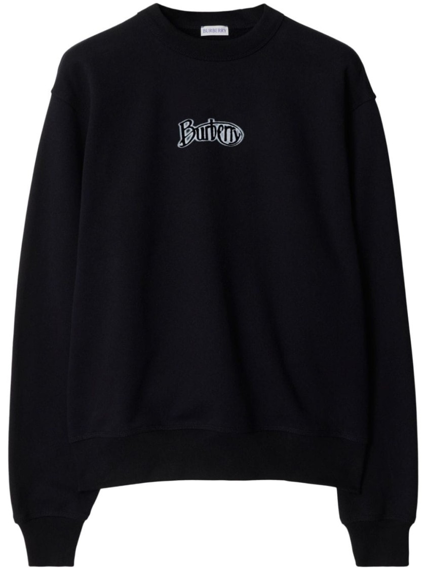 Burberry Black Logo Cotton Blend Sweatshirt In Black