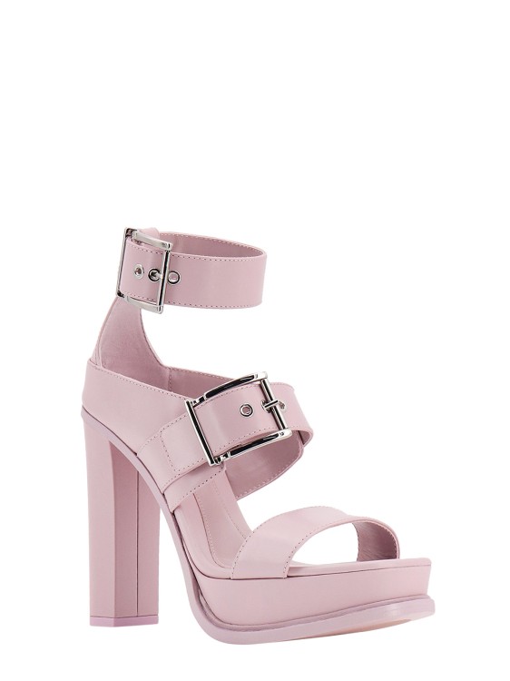 Shop Alexander Mcqueen Leather Sandals With Maxi Metal Buckle In Pink