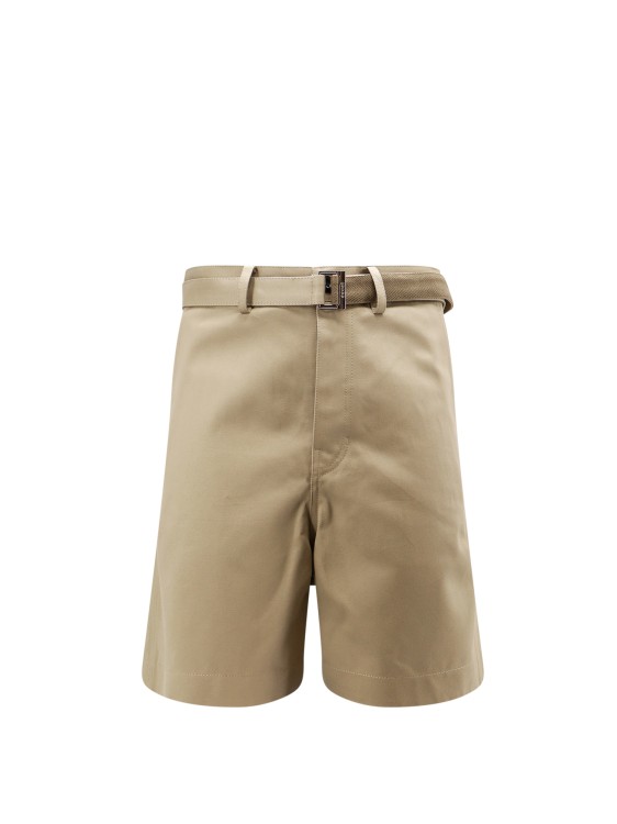 Shop Sacai Cotton Bermuda Shorts With Belt In Neutrals
