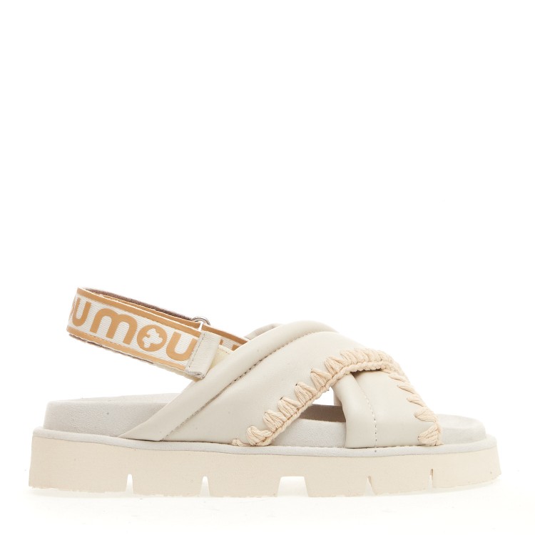 Shop Mou White Leather Cross Wedge In Neutrals