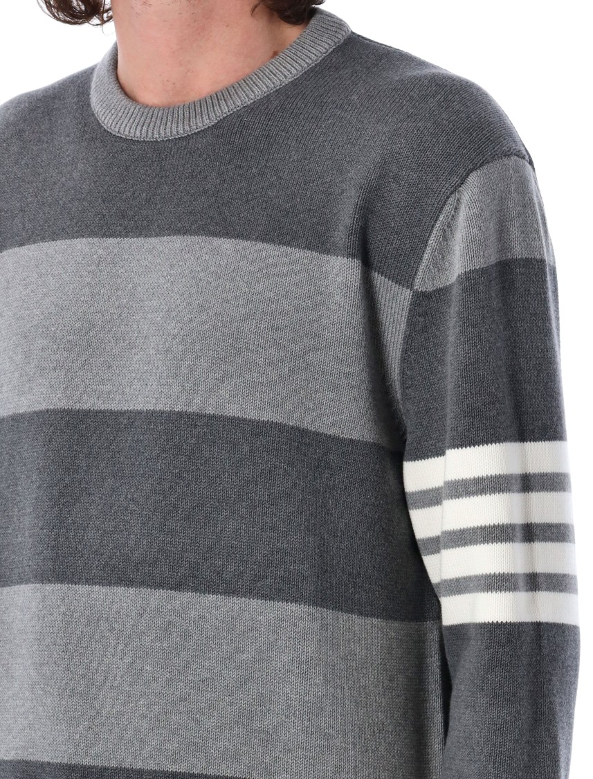 Thom Browne Rose Icon Intarsia Striped Sweater In Grey