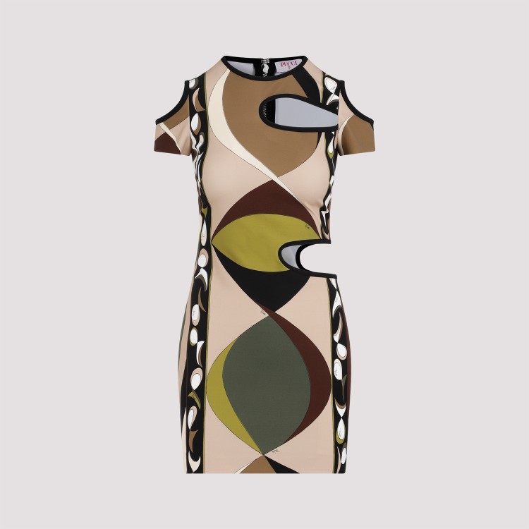 Shop Pucci Multicolor Cut-out Mini Dress In Neutrals