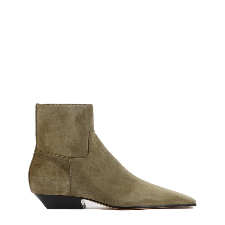 Khaite Marfa Classic Flat Khaki Suede Ankle Boots In Brown