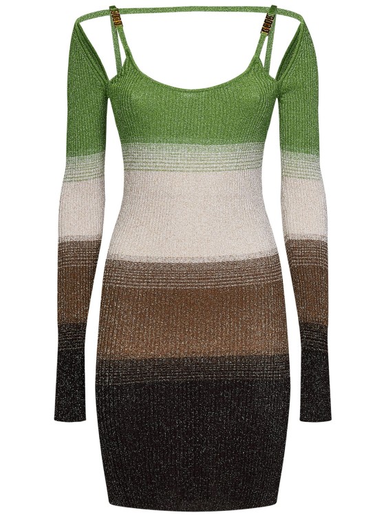 Gcds Mini Multicolor Dress With Off-the-shoulder Neckline And Cut-out Detail In Faded Effect Lurex Woman In Grey