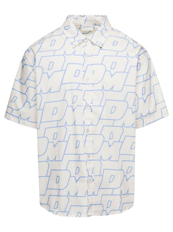 Drôle De Monsieur White Shirt With All-over Ddm Print In Cotton