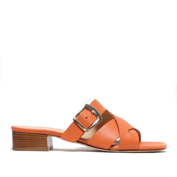La Sellerie Orange Leather Slipper With Cross And Golden Buckle
