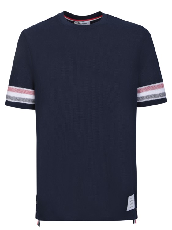 Shop Thom Browne Crewneck Short Sleeves With Rwb Stripe Detail On Sleeves In Blue