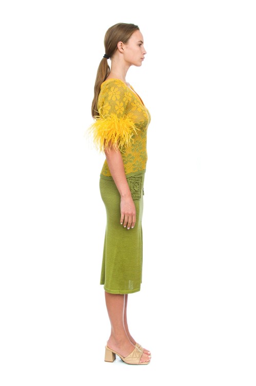 Shop Andreeva Green Flower Top With Feathers