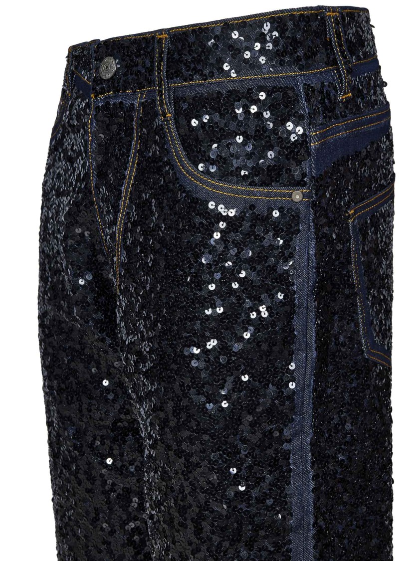 Shop P.a.r.o.s.h Parosh Sparkling Sequin-embellished Wide-leg Jeans With Stretch Cotton Blend For Ultimate Comfort In Black