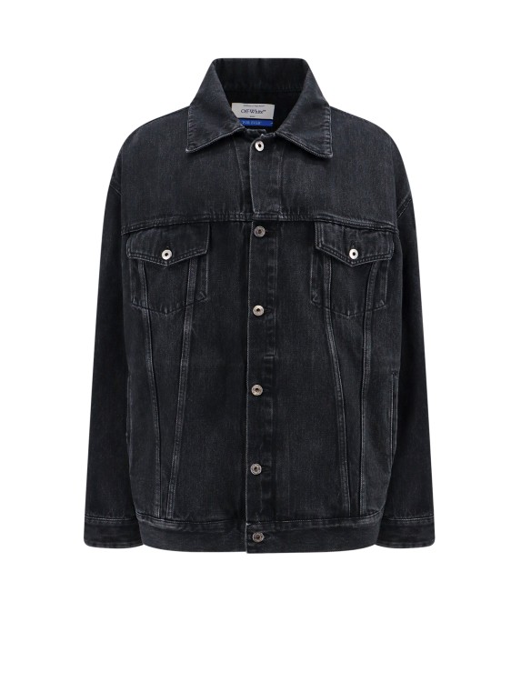 Shop Off-white Denim Oversize Jacket With Leather Logo Patch In Black