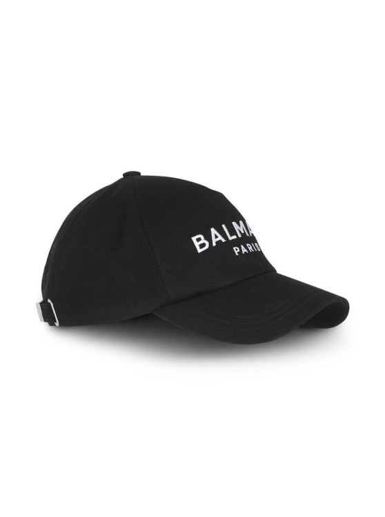 Shop Balmain Black Baseball Cap With Contrasting Logo In Cotton