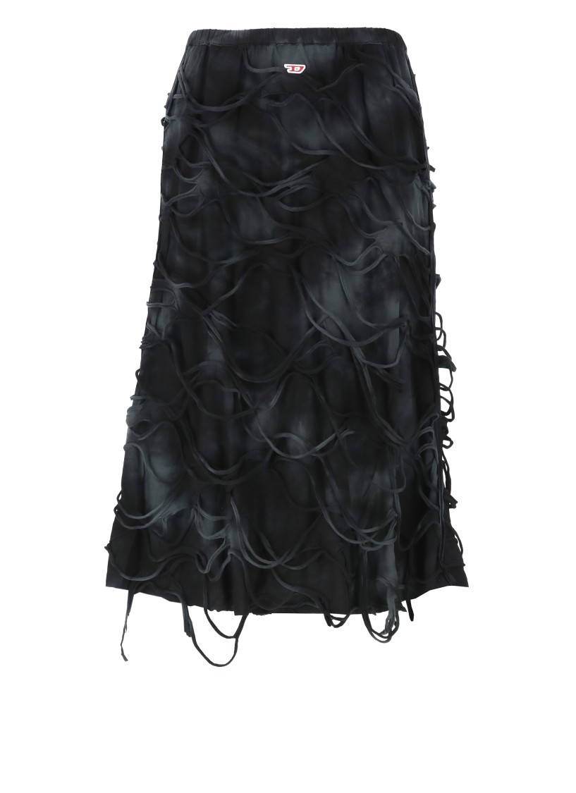 Diesel O-jal Distressed Cotton Midi Skirt In Black