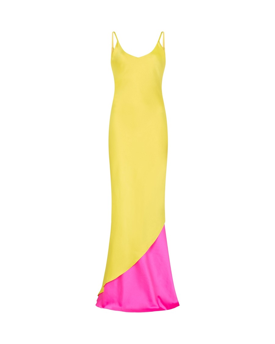 Serena Bute Double Layer Slip Dress - Bright Yellow/pink In Yellow