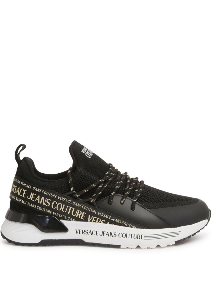 Versace Jeans Couture Dynamic Logo-strap Round-toe Sneakers In Black
