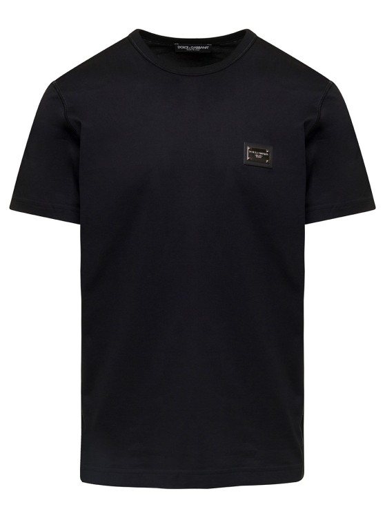 Shop Dolce & Gabbana Black T-shirt With Logo Tag Detail On The Front In Cotton