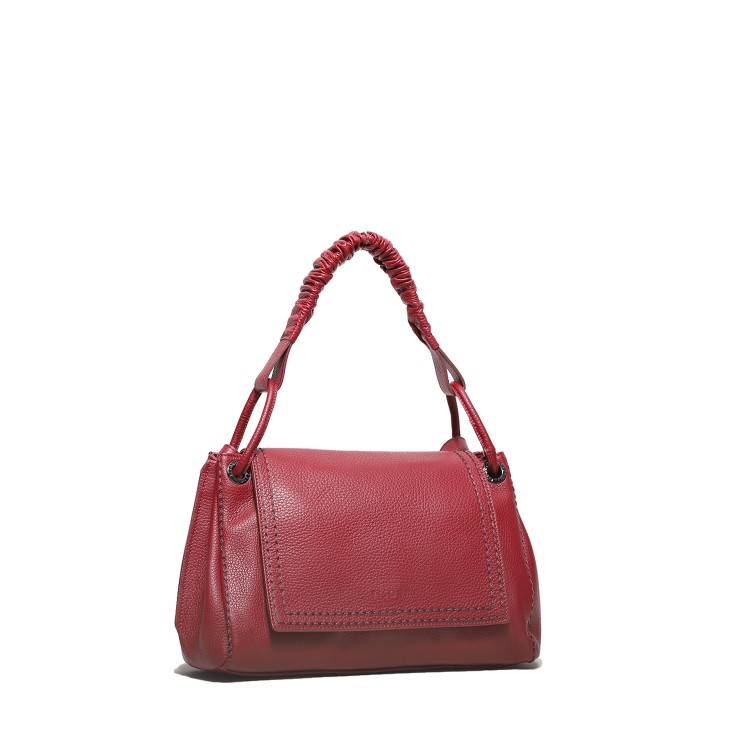 Shop Plinio Visona' Shoulder Bag In Wine Red Grained Leather And Flap In Burgundy