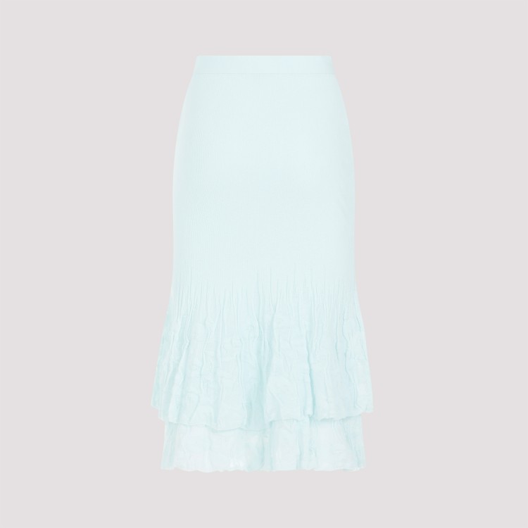 Shop Bottega Veneta Pale Turquoise Cotton Midi Skirt In White