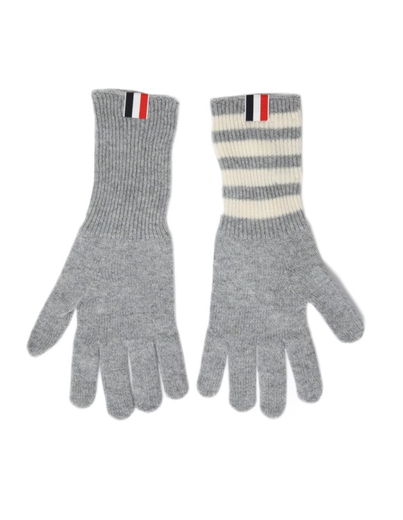 Thom Browne 4-bar Cashmere Gloves In Light Grey