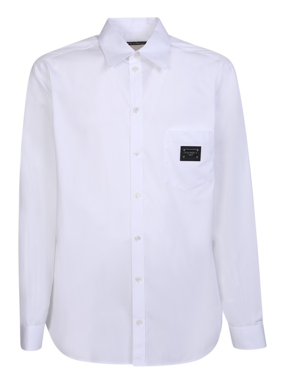 Dolce & Gabbana Chest Logo Patch White Shirt In Neutrals