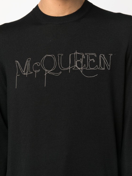 Shop Alexander Mcqueen Black Embroidered-logo Sweater