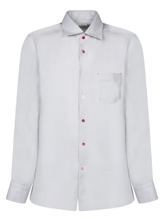 Shop Kiton Long Sleeves Linen Shirt In White