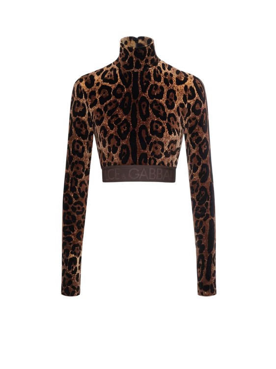 Dolce & Gabbana Leopard Print Jacquard Chenille Crop Top In Brown