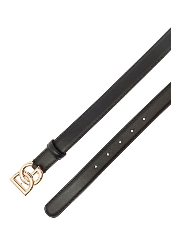 Shop Dolce & Gabbana Black Thin Belt With Golden Dg Buckle In Leather